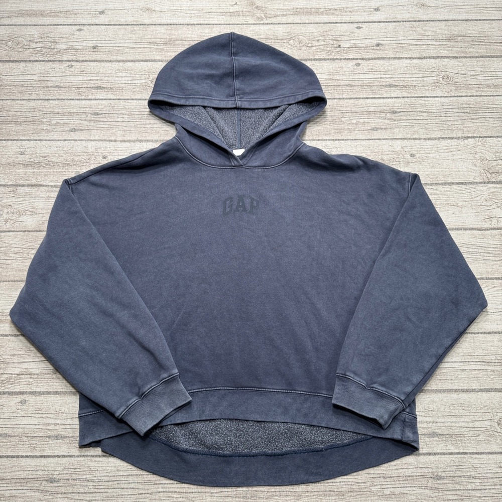 Gap Hoodie Women's Large Navy Blue Oversized Cropped High-Low Pullover Lounge
